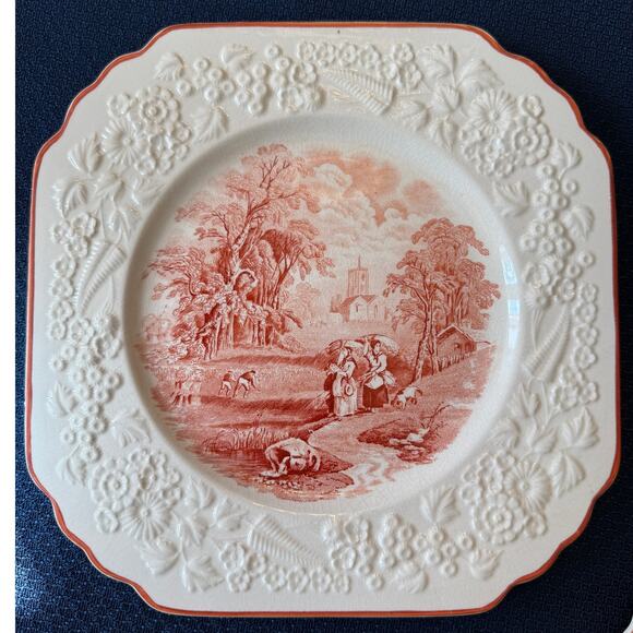 Vintage George Jones & Sons Plates Set of 5  - Rhapsody & Sons Red Transferware - Picture 6 of 7